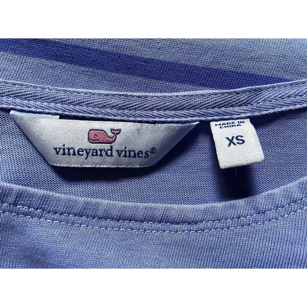 Vineyard Vines XS Blue Stripe Boat Neck Cotton Overdyed Shift Dress - Picture 4 of 4